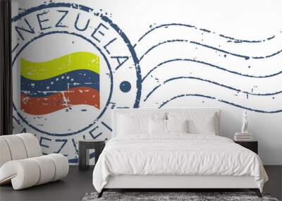 Postal grunge stamp 'Venezuela'. Flag in the middle. Wall mural