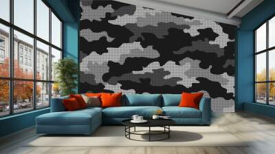 Urban camouflage seamless pattern. Halftone (dot) texture. Black, gray and white color. Wall mural