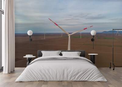 Windmills and fields. Aerial photography. Wall mural