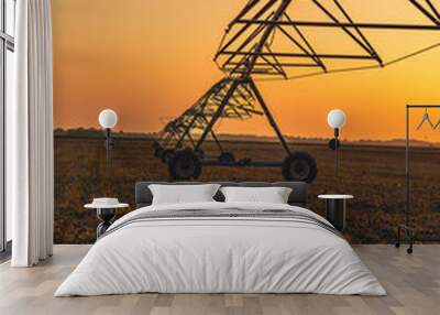 sunset in the countryside, irrigation system. Wall mural