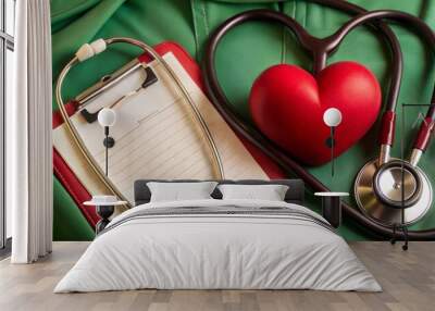  a stethoscope shaping a heart and a clipboard Wall mural