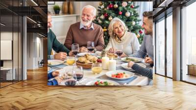  happy extended family talking during christmas Wall mural