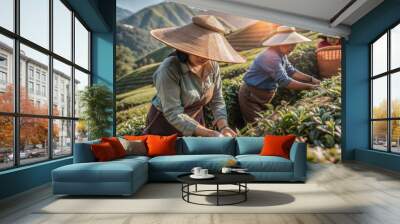  tea pickers tea mountain sunshine Wall mural