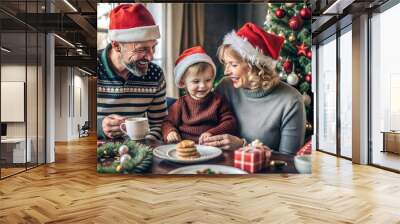 christmas celebrating small family Wall mural