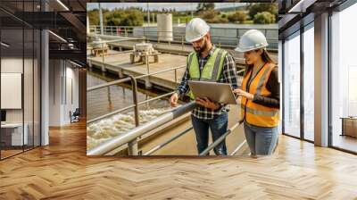 environmental engineers work at wastewater treatme Wall mural