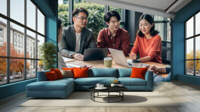 group of casually dressed asian business people Wall mural