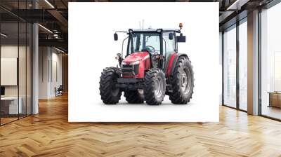 Modern red wheeled tractor isolated Wall mural