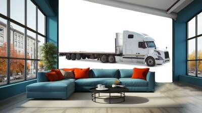 White long-distance bonnet truck with a semitrailer isolated Wall mural