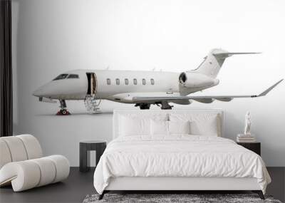 White luxury corporate aircraft with an opened gangway door isolated on transparent background Wall mural