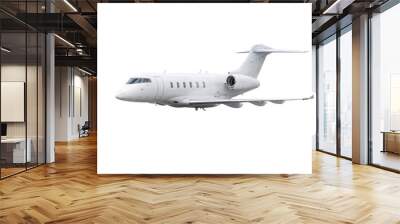 White modern corporate jet plane flying isolated Wall mural