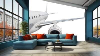 White passenger jet plane flies isolated on transparent background Wall mural