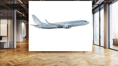 White passenger jet plane flying isolated on transparent background Wall mural