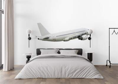 White passenger jetliner flying isolated Wall mural