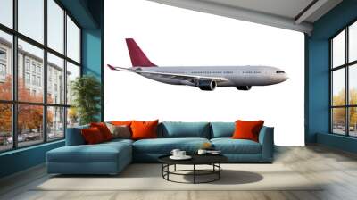 Wide body passenger airplane flies isolated on transparent background Wall mural