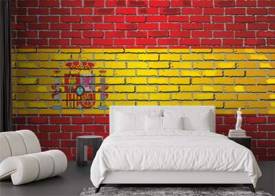 Shiny flag of the Spain on a brick wall - Illustration, 
Abstract grunge vector background Wall mural