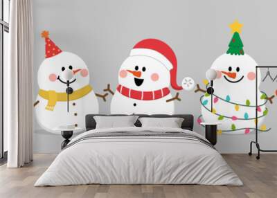 Merry Christmas and happy new year with cute snowman in winter costume. Holiday cartoon and character. -Vector Wall mural