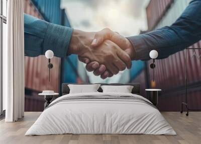 Businessman handshake of business deal with logistic. Generative AI.. Wall mural