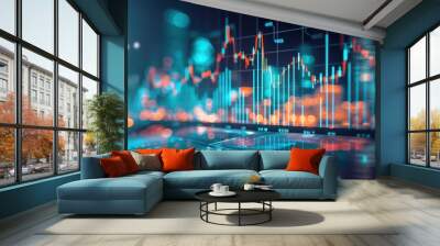 Graphical stock market with space for text. Generative AI. Wall mural