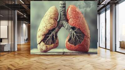 Two lungs, one with fire and the other with smoke. Wall mural