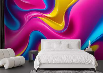 Abstract colorful background with flowing waves pink, blue and yellow 2 Wall mural