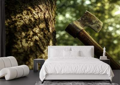 Axe against Tree Wall mural