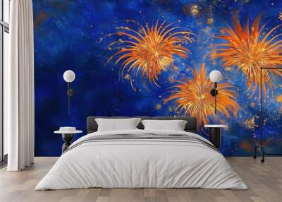 Vibrant Fireworks Display Against a Blue Background Wall mural