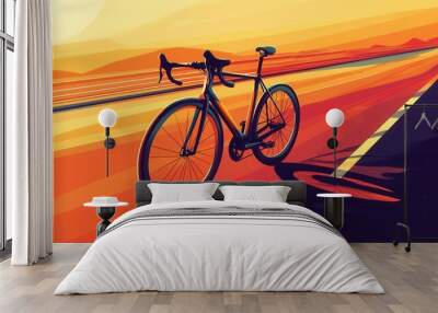 Vibrant Sunset Bicycle on Open Road Wall mural