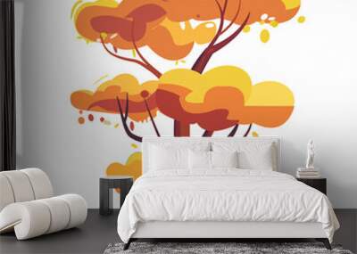 Fantasy vector tree, orange colors, Vector hand drawn white background illustration, cartoon style  Wall mural