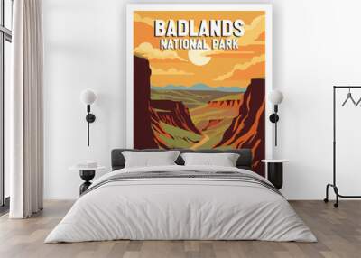 Badlands National Parks Illustration Art. Wall mural