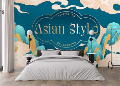 flat asian style cloud and mountain background Wall mural