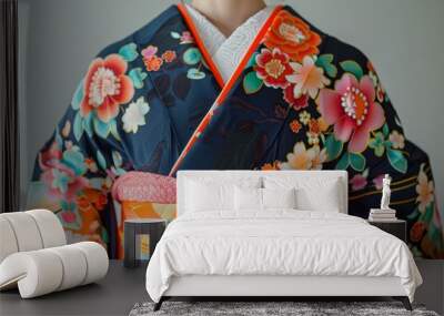 A woman wearing a kimono with a floral pattern Wall mural