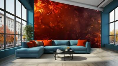 Abstract red and orange floral background Wall mural