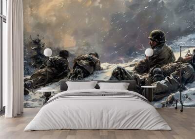 American soldiers lying in the snow during the Battle of the Bulge Wall mural