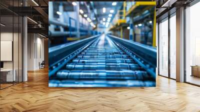 b'Empty factory production line with conveyor belt in perspective' Wall mural