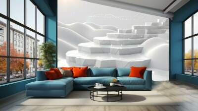 b'white abstract stairs going up with a glowing light at the top' Wall mural