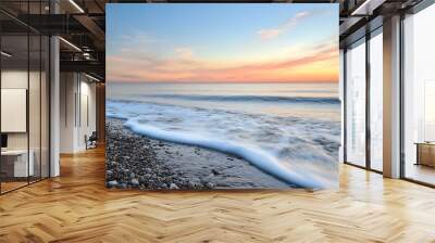 Calm Ocean Waves Crashing on the Beach at Sunrise Wall mural