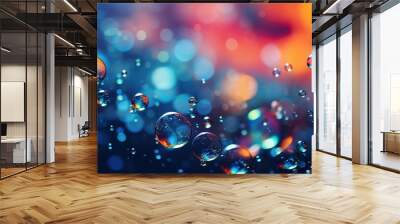 Colorful bubbles floating in a blue and orange background Wall mural