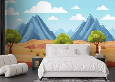 Desert Landscape with Blue Mountains and Trees Wall mural