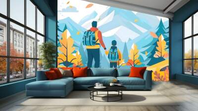 Father and Son Hiking in Mountains Wall mural