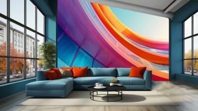 Modern architecture with blue and orange color scheme Wall mural