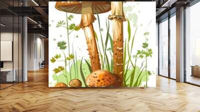 Mushrooms in a Green Meadow Wall mural