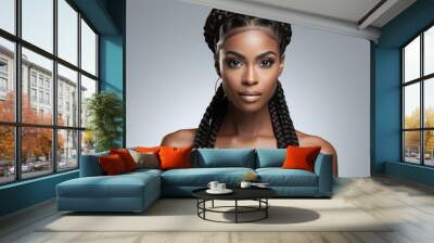 portrait of a beautiful black woman with long box braids Wall mural