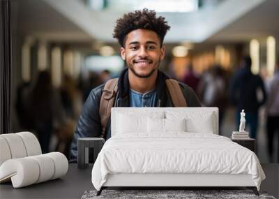 Portrait of a smiling young African-American male college student on campus Wall mural