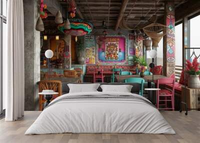 vibrant and colorful mexican restaurant interior Wall mural