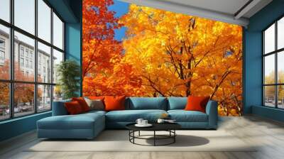 Vivid Fall Foliage Against Blue Sky Wall mural