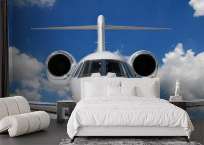 Private jet against blue sky and clouds Wall mural