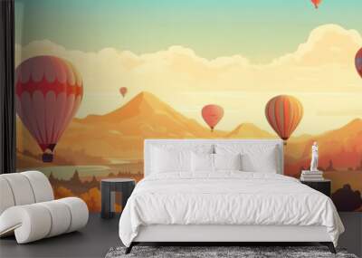 Panoramic landscape Balloon and hills Wall mural