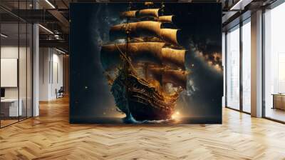 A sailing pirate ship that is discovering the mysteries of outer space and the universe Wall mural