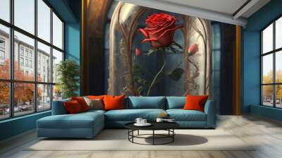 A shining rose under a glass cae as in beauty and the beast Wall mural