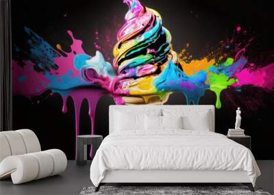 Abstract neon art background, wallpaper, t-shirt pattern paint splash ice cream Wall mural